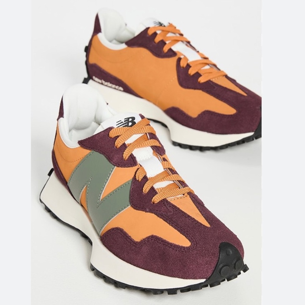 New Balance 327 Retro Run Orange Burgundy Lace Up Running Athletic Sport Sneaker